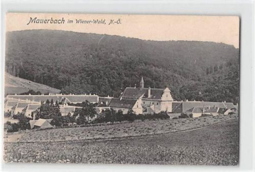 Mauerbach im Wiener-Walde. Gesamtansicht mit Kirche gelaufen. Gute Erhaltung.