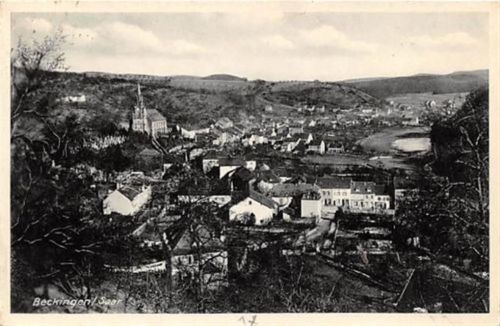 Beckingen an der Saar. gelaufen. Die Karte war in einem Album eingeklebt, daher Anhaftungen und Abrißspuren Rückseite, leicht fleckig, sonst gut erhalten