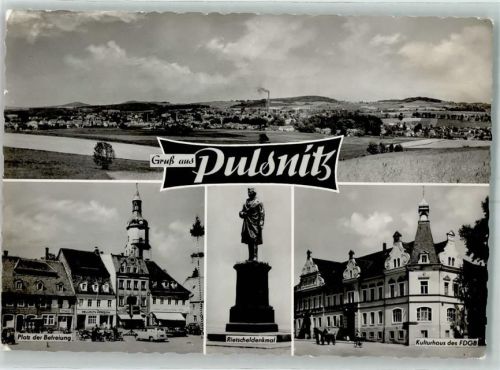 Pulsnitz Platz der Befreiung Kulturhaus FDGB Rietscheldenkmal Auto Fahrrad Geschäft