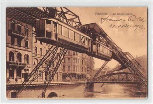 Elberfeld Wuppertal-Elberfeld. Partie am Döppersberg mit Schwebebahn und Hoel Bristol gelaufen. Leichter Bug Kartenmitte von oben bis unten, sonst gut erhalten