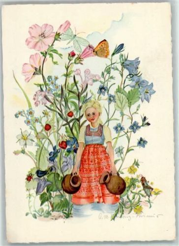 1942 sign. Schwarz-Torinos Anna Marie Schmetterlin Wichtelmädchen AK