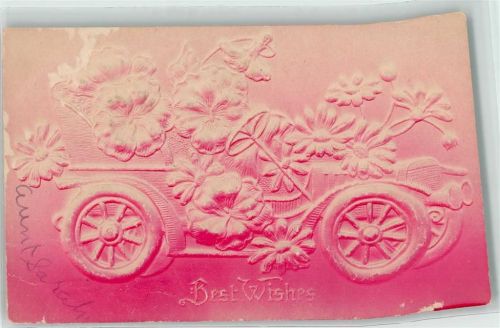 Prägedruck Auto mit Blumen AK