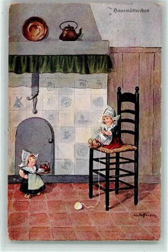 1918 Hausmütterchen stricken Kinder AK