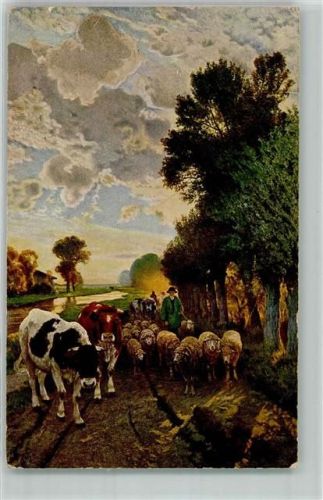 1922 sign. Hermann Baisch - Viehherde Werbung Senftenberger Krone Brikett Serie XV Bild 1