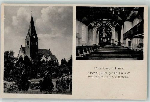 27356 W2720 Rotenburg Wümme - Kirche Zum guten Hirten mit Gemälde von Prof. D. R. Schäfer