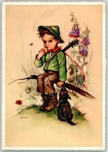 sign. Hilde Kind Hund Brot essen Verlag AFKH Arthur F. Krüger Hamburg AK