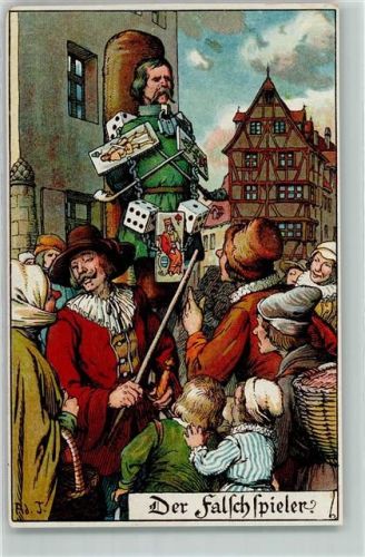 Der Falschspieler Kartenspiel Mittelalter AK