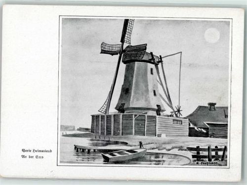 1936 sign. Erich Stegmann Mundmaler Mühle an der Ems