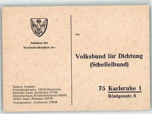 Karlsruhe Vorksbund für Dichtung Scheffelbund Mitgliedskarte