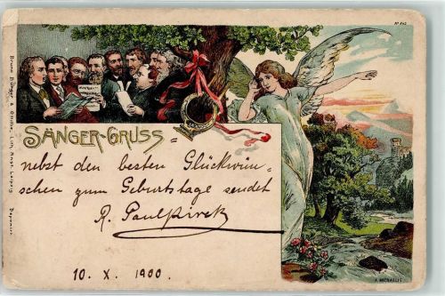 1900 Nr. 642 Sänger Gruss , Engel sign. Michaelis A.