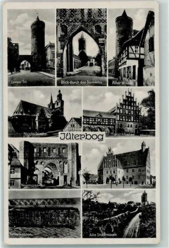 14913 O1700 Jüterbog - Nicolaikirche Neumarkt-Tor Rathaus Zinnoer-Tor