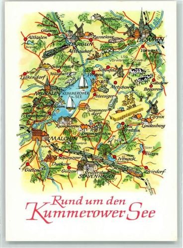 Malchin Landkarte Rund um den Kummerowerr See Zeichnung von A. Hoppe