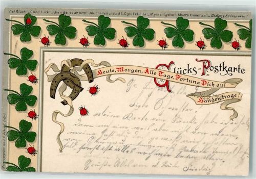 1899 Glücks-Postkarte , Hufeisen, Kleeblatt Verlag J.C. Schmidt Erfurt