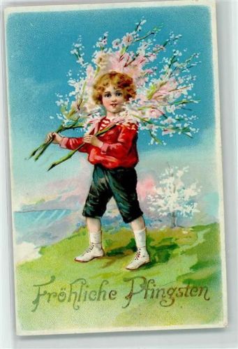 1906 Kind mit Blütensträucher AK
