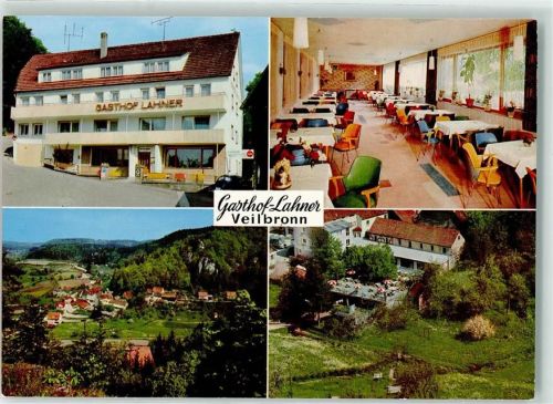 Veilbronn Gasthaus-Pension Lahner Veranda Fliegeraufnahme Emailleschild ADAC