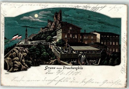 Drachenfels 1900 Burgruine Drachenfels Gasthaus Terrasse Vollmond