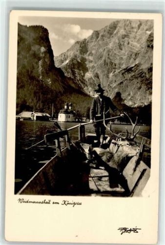1936 Waidmannsheil am Königsee - Jäger Ruderboot erlegtes Wild Hirsch Aufnahme Zeitz