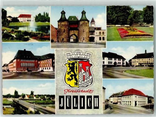 Jülich Hexenturm Parkanlage Wasserfontaine Wappen