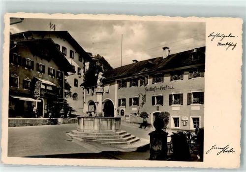 Berchtesgaden Marktplatz Gasthaus zum Neuhaus Marktbrunnen Ort handschriftlich