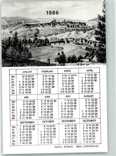 Lobenstein 1986 Kalender Turm Kirche Mann Frau