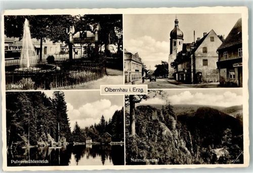 Olbernhau Markt Pulvermühlenteich Natzschungtal Springbrunnen Auto Fahrrad