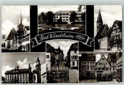 91438 W8532 Bad Windsheim - Brunnen Rathaus Gasthausschild Kirche