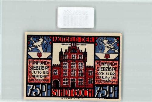 Goch Notgeld 75 Pfennig Löwe Blume Haus zu den fünf Ringen Warenhaus Kirche