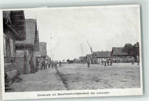 Brest 1918 Dorfstraße mit Bataillonsmarketenderei der Landwehr Rokitnosümpfe