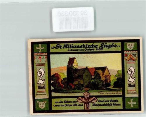 Lügde 1921 Notgeld Stadt Lügde 2 Mark Nr. 081376 St. Kiliankirche