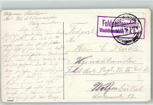 Feldpostsendung Wachtkommando I. A. R. Glückwunsch Neujahr Feldpoststempel WK I 1916 Winterlithographie