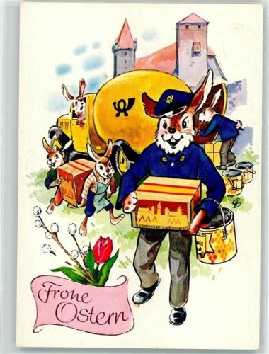Nürnberg Werbung Otto Schmidt liefert durch die Post - Hasen vermenschlicht , Ostern