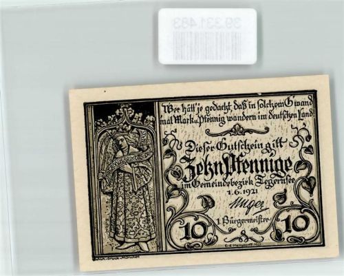 Tegernsee Notgeld Gutschein 10 Pfennig Tegernsee