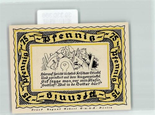 Stolzenau 1921 Notgeld Kreis Stolzenau Weser 75 Pfennig Wiedensahl Geburtsort d, Dichters Wilhelm Busch