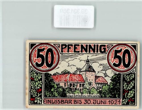 Winsen Notgeld 50 Pfennig Schloß Winsen Rinderweide