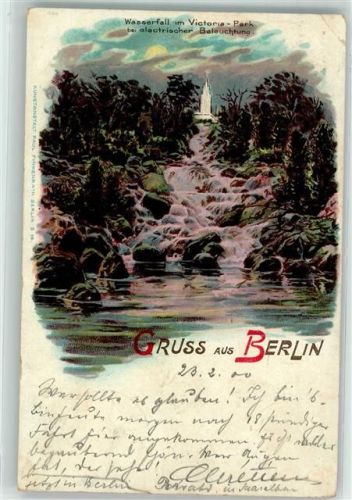 Kreuzberg 1900 Victoria-Park Wasserfall Elektr. Beleuchtung
