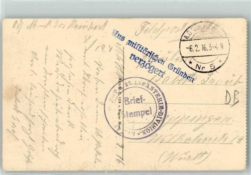 Rekrutendepot 27. Infanterie-Division Monument Jean Palfyn Courtrai Stempel aus militärischen Gründen verzögert Feldpoststempel WK I 1916