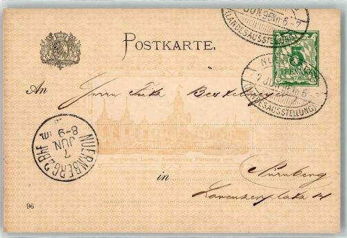 W8500 Nürnberg Bayerische Landesausstellung 1896 Sonderstempel Privatganzsache