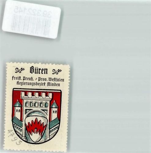 Büren Vignette Wappen Freist. Preußen Prov. Westfalen Regierungsbezirk Minden