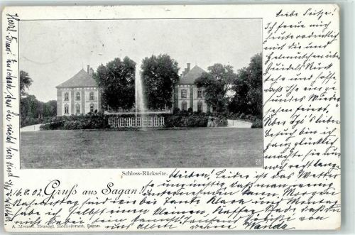 Sagan 1902 Schloss Rückseite Springbrunnen Gruss