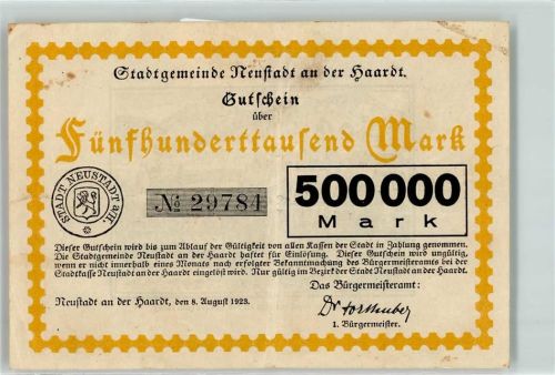 Neustadt Notgeld Gutschein Fünfhunderttausend Mark