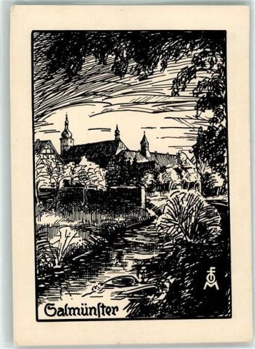 63628 W6483 Salmünster Künstlerkarte Franziskaner-Robiziats-Kloster signniert