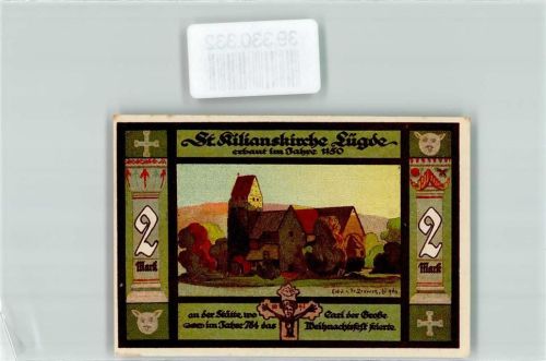 Lügde Notgeld Stadt Lügde 2 Mark Nr. 049169 St. Kiliankirche