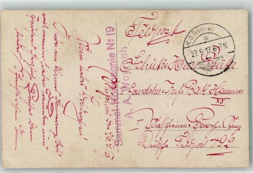 Sammel-Kompagnie Nr 19 A. A, Woyrsch Feldpoststempel WK I 1917 Privatfoto AK