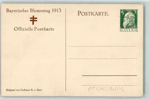 Bayerischer Blumentag 1913 sign K. v. Marr Privatganzsache Künstlerkarte