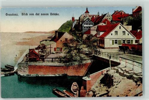 Graudenz Blick von der neuen Brücke Ruderboot Turm