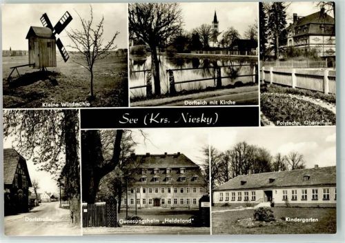 See Windmühle Dorfteich Kirche Genesungsheim Heideland Polytechn. Oberschule Kindergarten