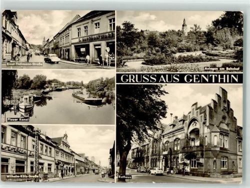 Genthin Ernst Thälmann Straße Anlagen am Bahnhof Rathaus Wilhelm Külz Straße Plauer Kanal Kirche Auto Wegweiser Fahrrad Geschäft Haushaltwaren Gruss
