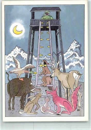 Humor Jäger Wildschwein Ente Hirsch Fuchs Hase Biber sign.barbara Henninger