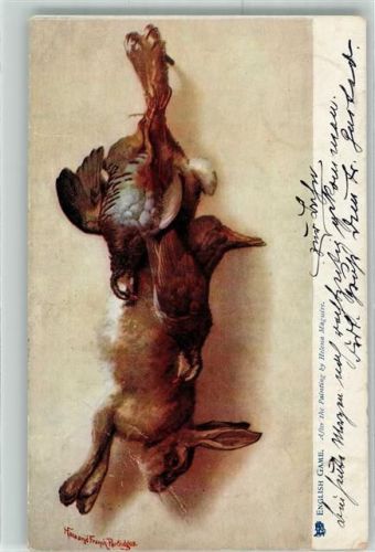 1904 sign.Maguire Helena Stilleben Hase Auerhahn Tucks Oilette English Game Künstlerkarte