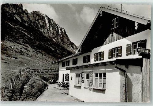 Steinlingalm Foto AK Alpengasthaus mit Kampenwand Hüttenstempel
